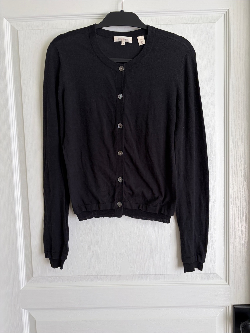 Inhabit Black Button-Front Crewneck Cardigan